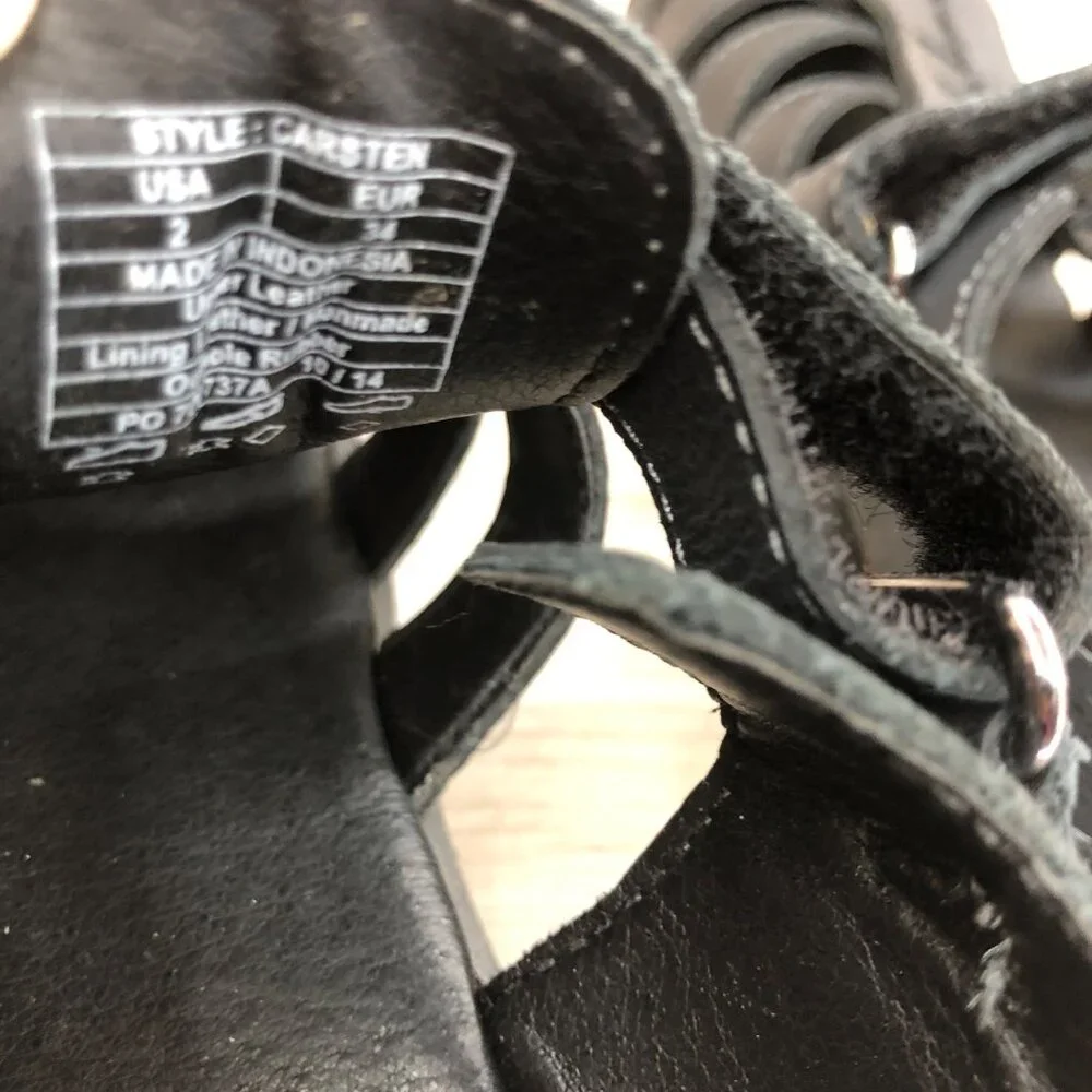 Umi Carsten Fisherman Sandals Kids 2 Black Leather Hook and Loop Shoes
